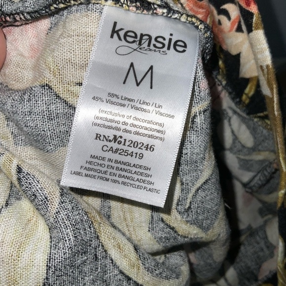 Kensie Linen Blend Black Floral High Waist Wide-Leg Cropped Pants Pockets Medium - Picture 8 of 9